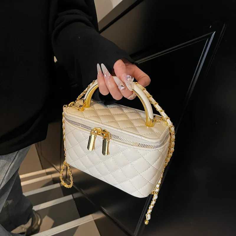 Vintage Women Pu Box Crossbody Bags Pu Leather Plaid Print Chain Shoulder Packs Large Capacity Female Daily Shopping Handbags W251029