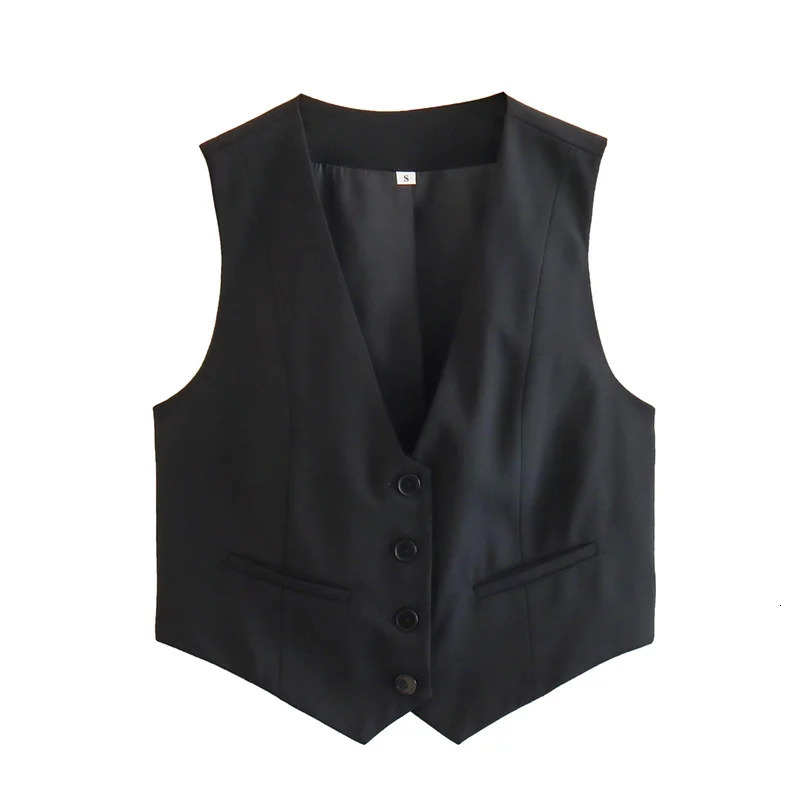 MUJER Womens Vest Black White Cropped Vest Top Women V Neck Sleeveless Vest Woman Fashion Working Summer Suit Vest Short Coats 251029