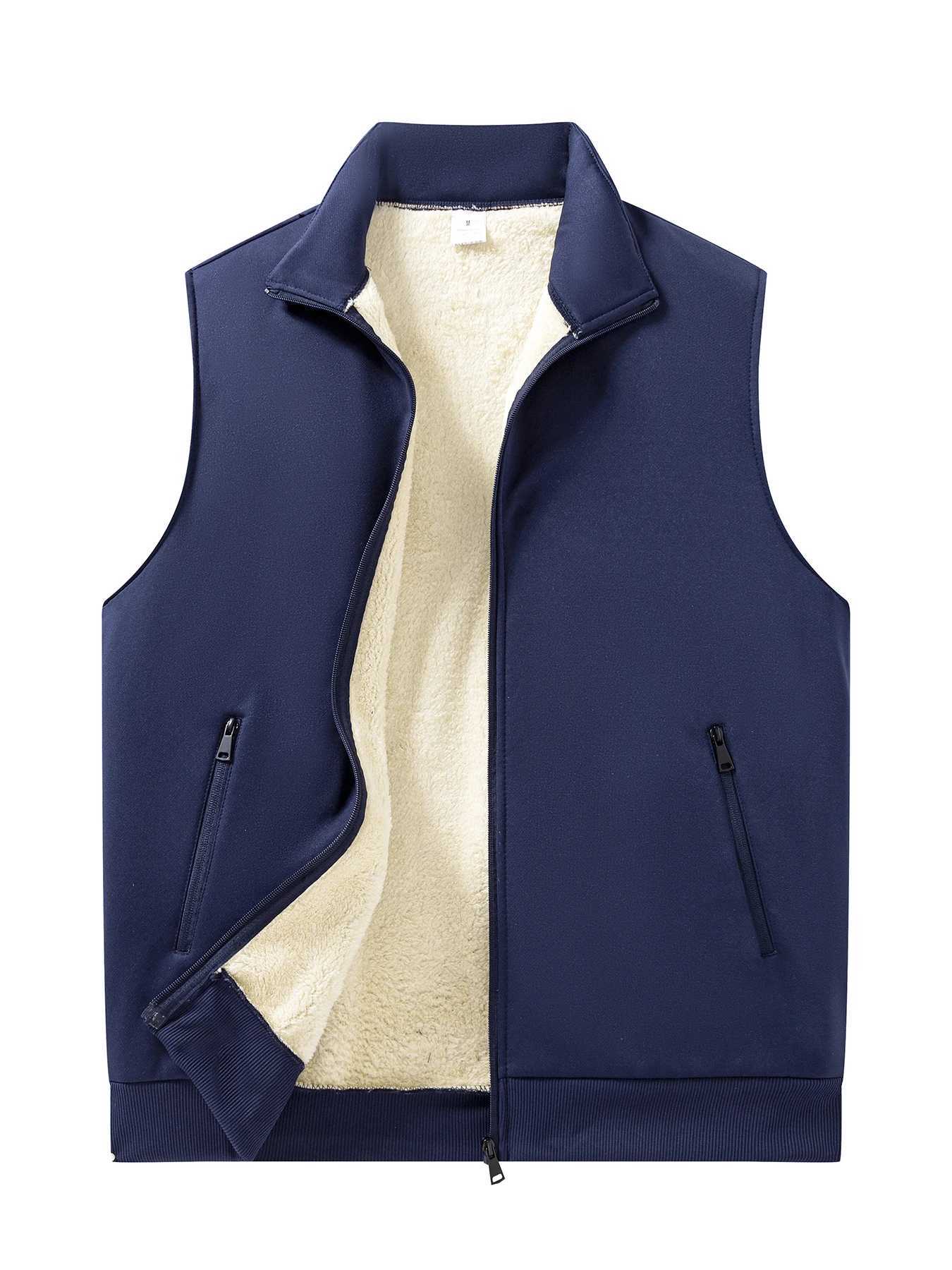 Mens Zipper Vest Jacket Winter Thickened Warm Sleeveless Coats Standing Collar Solid Color Casual Vest Male Athletic Tops W251029