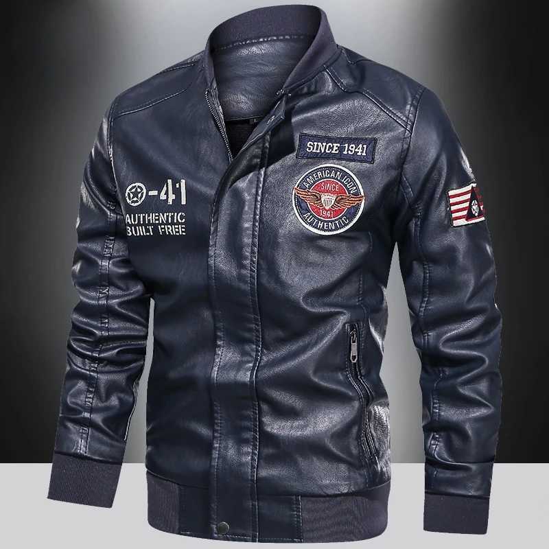 Spring and Autumn Mens Motorcycle Suit Leather jacket Color blocking American baseball collar pilot casual PU leather jacketT251029