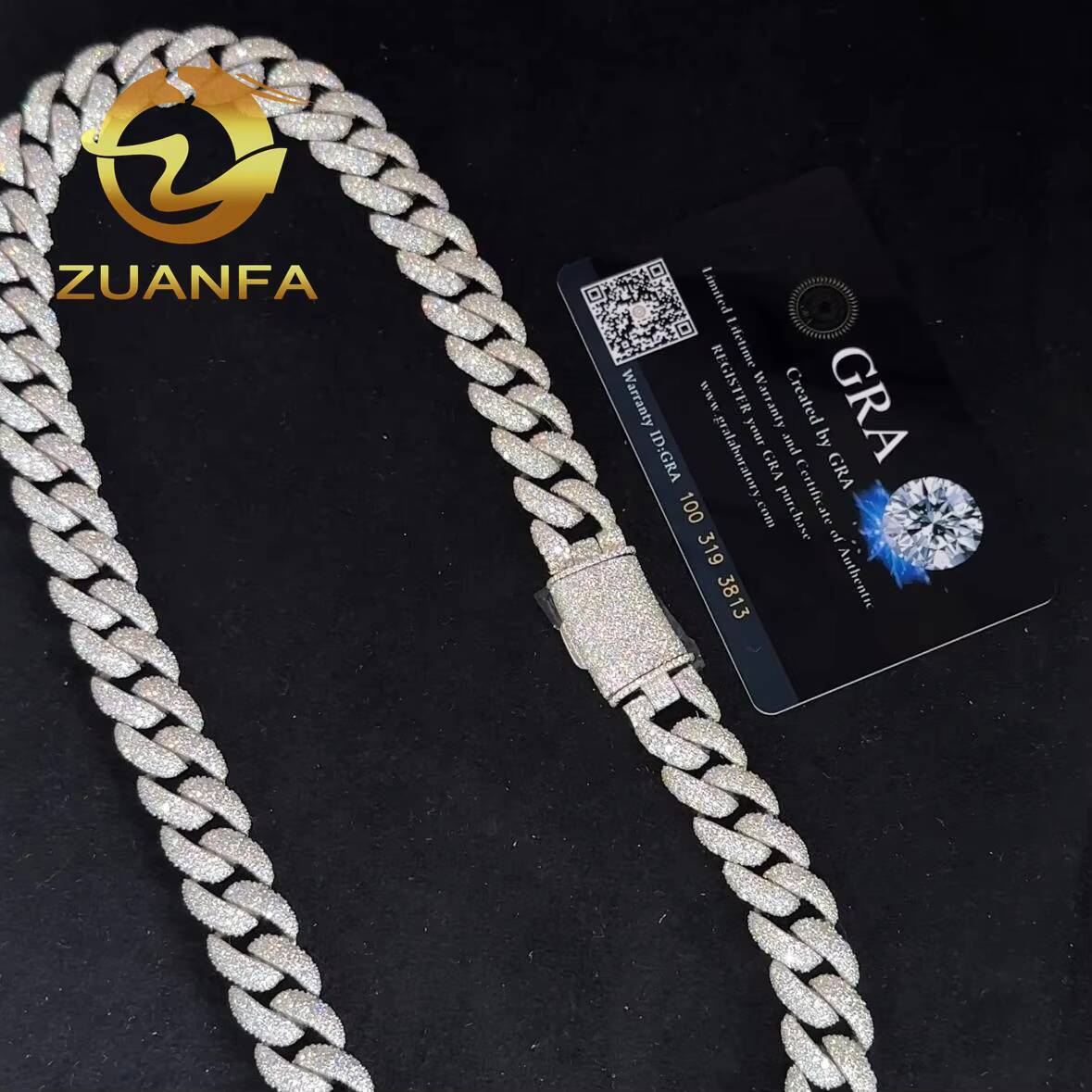 925 Silver Cuban Link Chain Moissanite Diamond Hip Hop Jewelry 14mm Mosaic Setting Cuban Link Moissanite Pass Diamond Tester