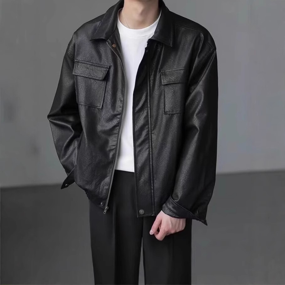 Streetwear Cool Motorcycle Short PU Leather Jacket For Men And Women, Autumn And Winter Warm Designer Jacket Loose Leather Workwear Coat