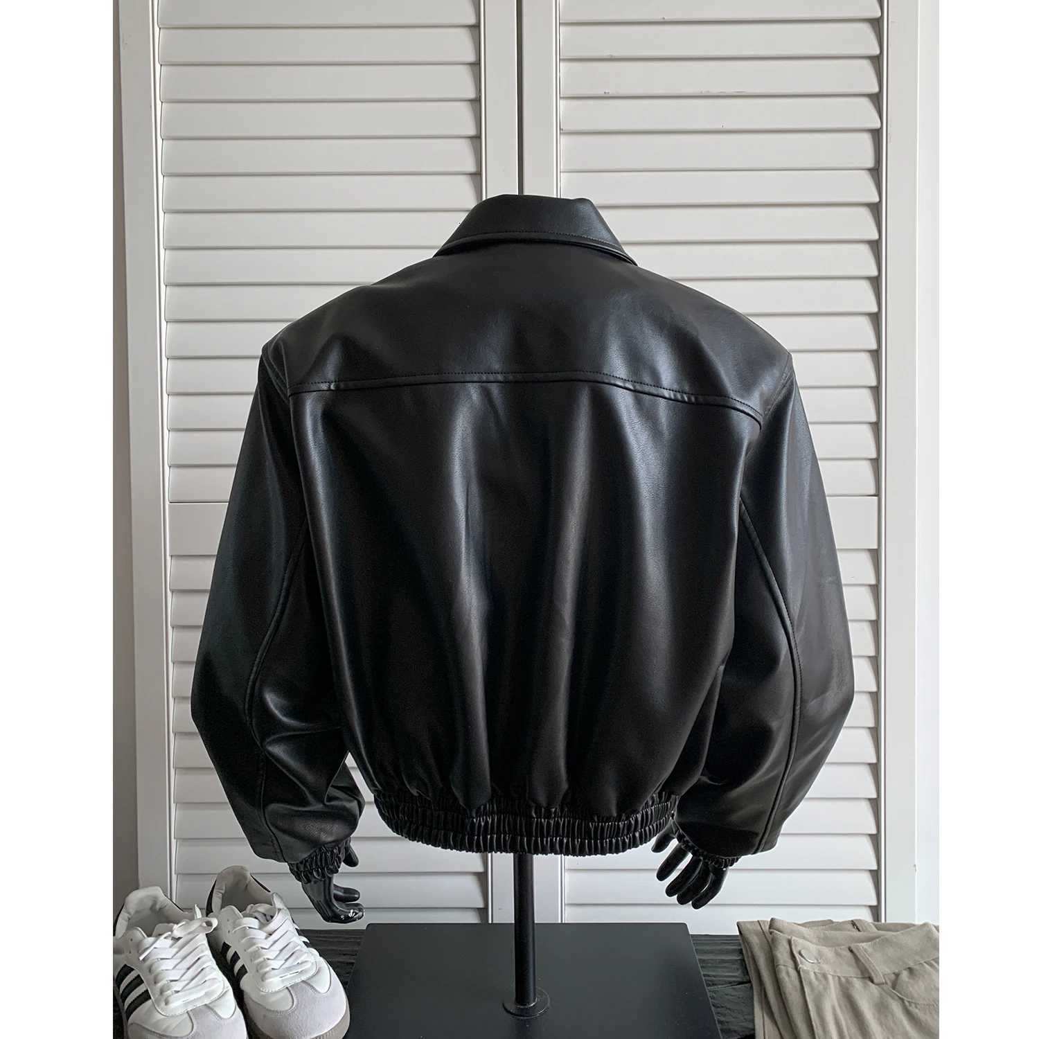 chaquetas sin manga cuerina Loose short leather jacket Shoulder pad coat American retro leather jacket for menT251029