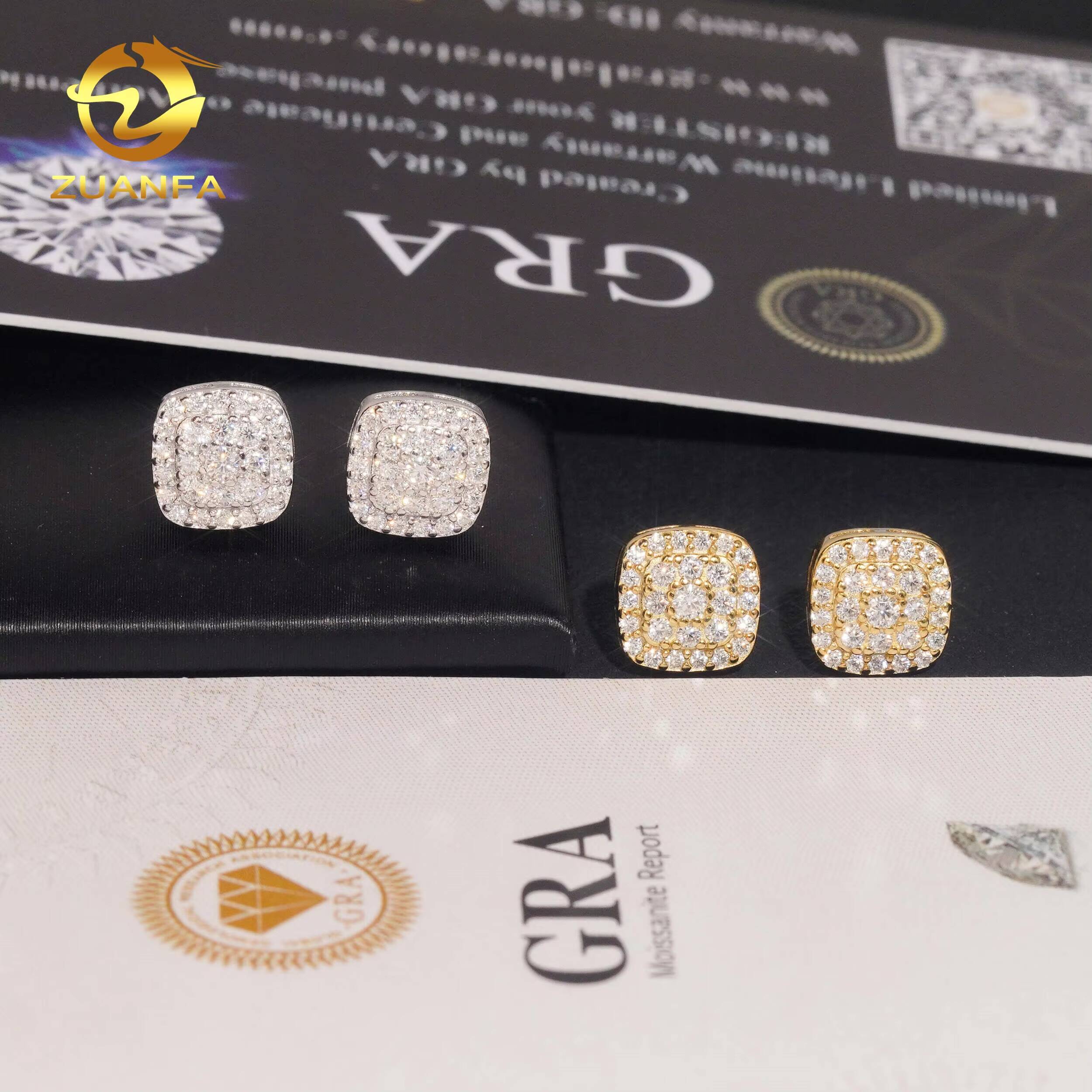 USA Warehouse Ship Directly Silver 925 VVS Moissanite Lab Diamond Hip Hop Fine Jewelry Iced Out Stud Earrings