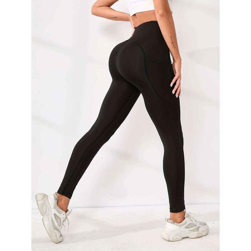 5-Pack Women's High-Waist Tummy Control Yoga Leggings With Pockets - Full-Length Solid Color Sports Pants, Indoor Training Trousers