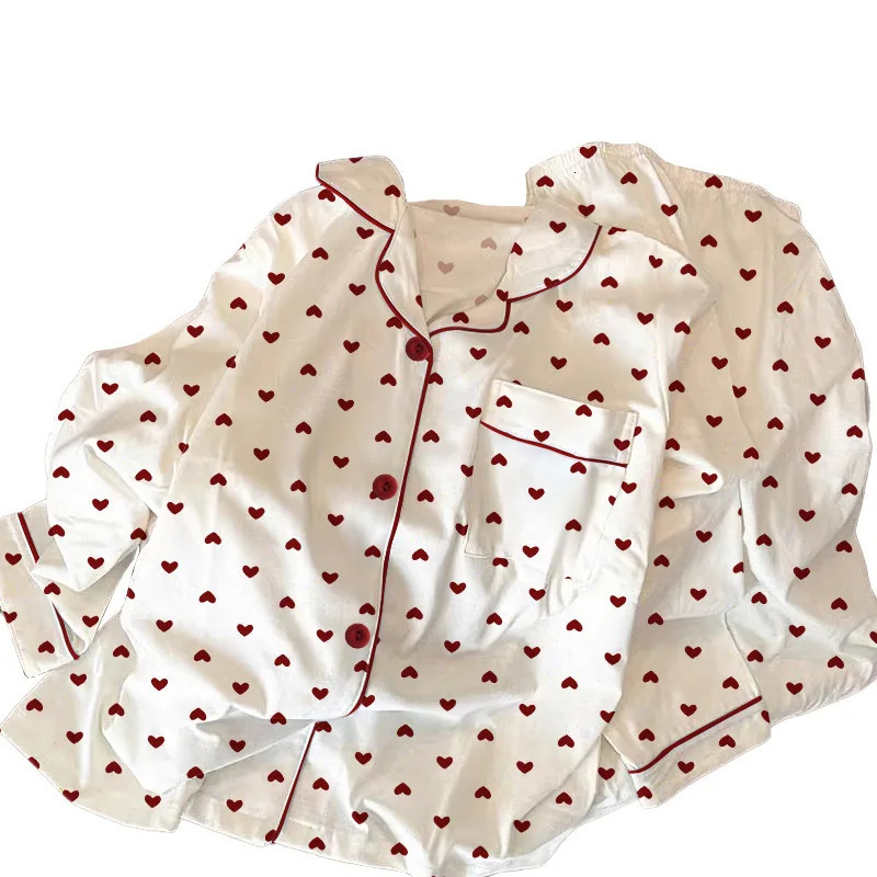 Spring and Autumn Ladies Ins Style Pajamas Homewear Set Girls Printed Love LongSleeved Underwear 251029