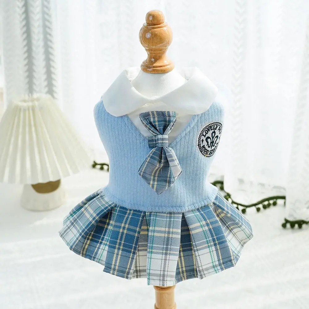Kawaii Pet JK Plaid Skirt Knitted College Style Cat Clothes Small Medium Size Comfortable n Dog Dress AutumnWinter 251029
