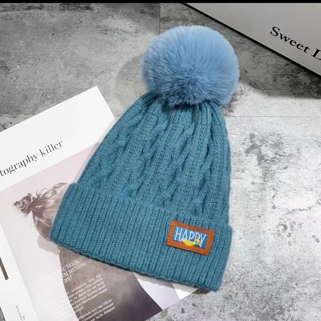 Women's Winter Fleece Lining, Warm Knitted with Pom-Pom, Korean Style Trendy Versatile Thickened Cold-Proof Hat