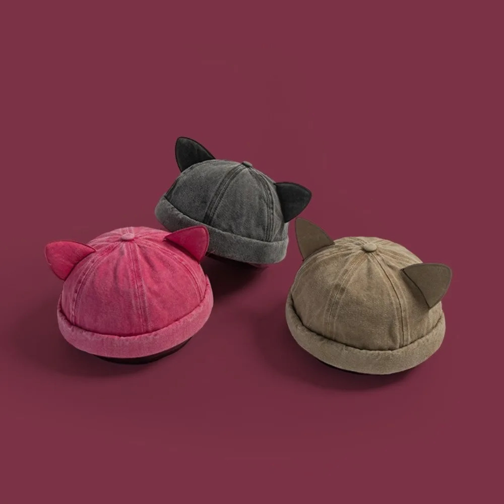 Fashion Washed Old Cat Ears Landlord Hat Solid Color Breathable Beanie Hat Cotton Unisex Beanie Cap Men 251029