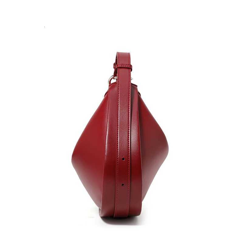 genuine leather crescent mo bag handheld large capacity glossy soft leather crossbody halfround saddle bag horn mo bag D251029