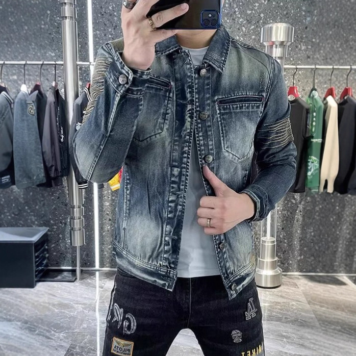 Spring And Autumn Denim Jacket For Men Korean Version Vintage Motorcycle Slim Fit Designer Jacket Trendy Cool Workwear Jacket Men's Top