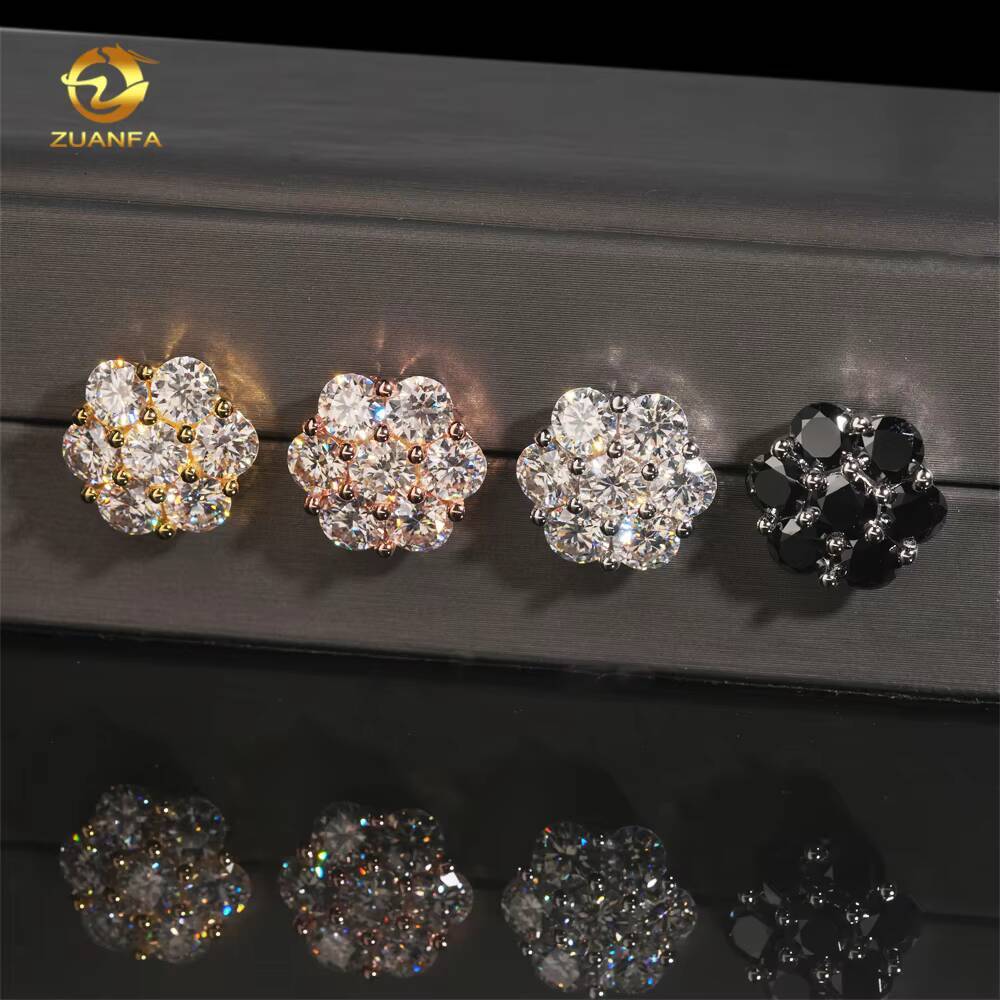 15mm 925 Silver Flower Cluster Moissanite Earrings 925 Sterling Silver Moissanite Diamond Screw Back Earrings