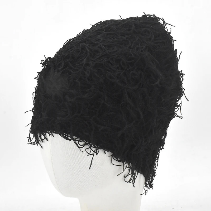 Hip Hop Balaclava Distressed Knitted Caps Mask Women Outdoor Camouflage Fleece Fuzzy Ski Balaclava Beanies Women Men Hat 251029