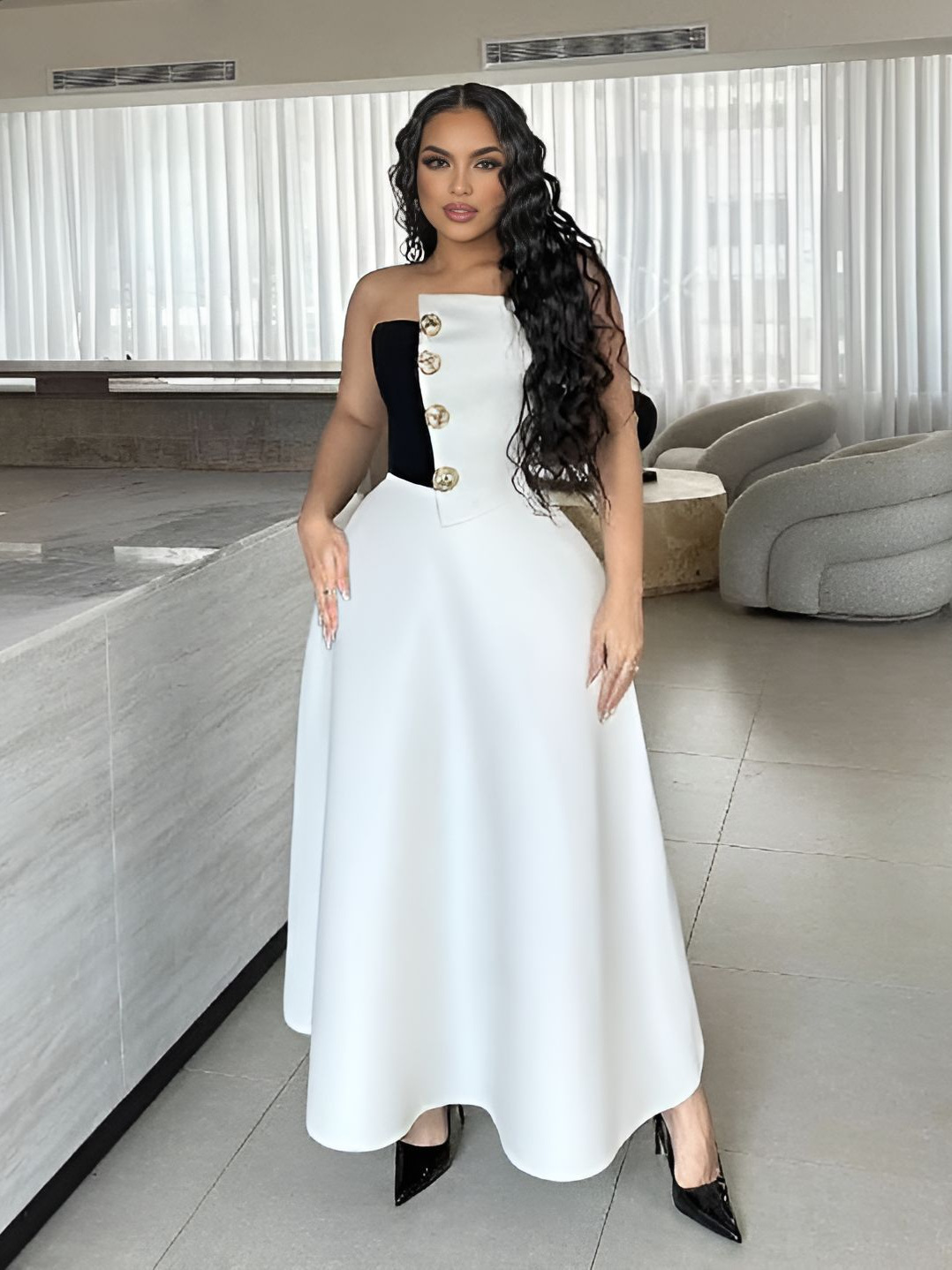 classic fashionista outfit simple yet stylish bandeau top combined with sophisticated midlength tulle skirt