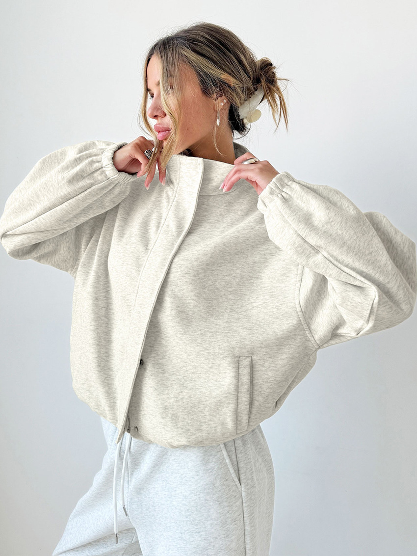 High quality luxury new style for autumn and winter simple and fashionable short jacket stand up collar sweatshirt jacket women's design sense te