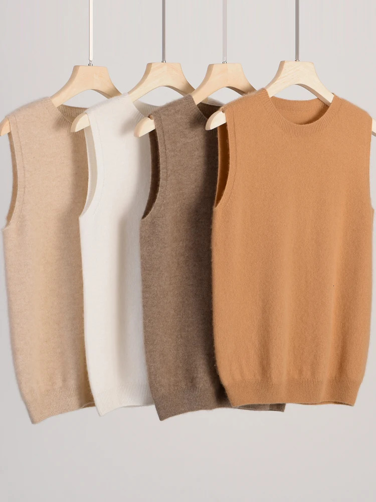 Women Oneck Sleeveless Sweater 100 Merino Wool Pullover Waistcoat Cashmere Knitwear Spring Summer Autumn Casual Vest 251029