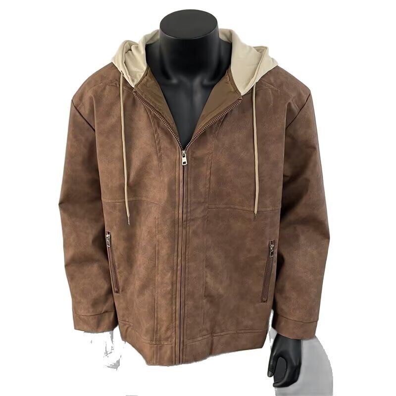 Spring And Autumn Designer Jacket Leather Jacket For Men And Women 2025 New American Style Short Niche Fake Two-piece Hooded Jacket Trendy Brand