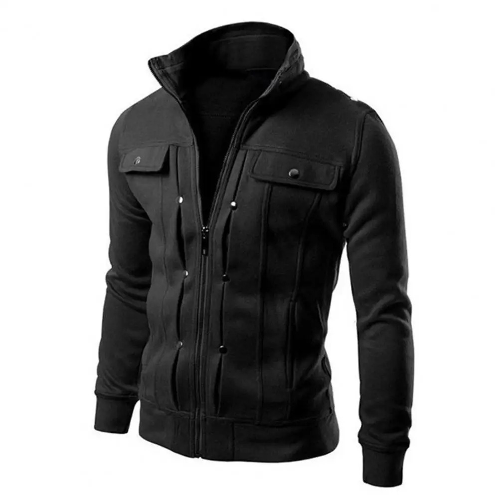 Fashionable Men Outerwear Mens Solid Color Stand Collar Jacket with Buttons Zipper Closure for Spring Autumn Long for Men 251029