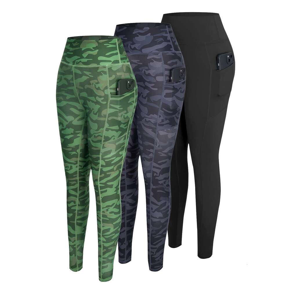3-Pack Women'S High-Waisted with Side Pockets Non-Slip Grip, Stretchy Workout Leggings Gym, Running, Everyday All-Season Fiess Pants in Black/Gra