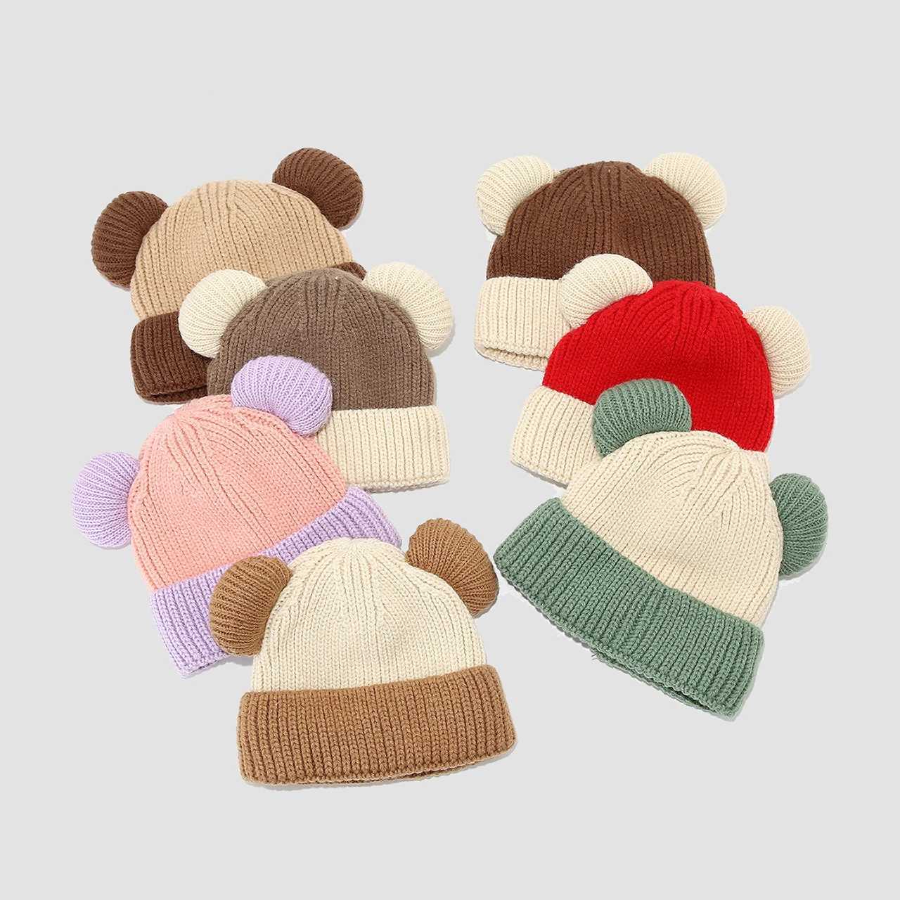 Cute Bear Beanie Winter Warm Children Knitted Hat 18Year Boys Girls Thicken Woolen Crochet Bonnet Cartoon Kids Pullover Cap251028