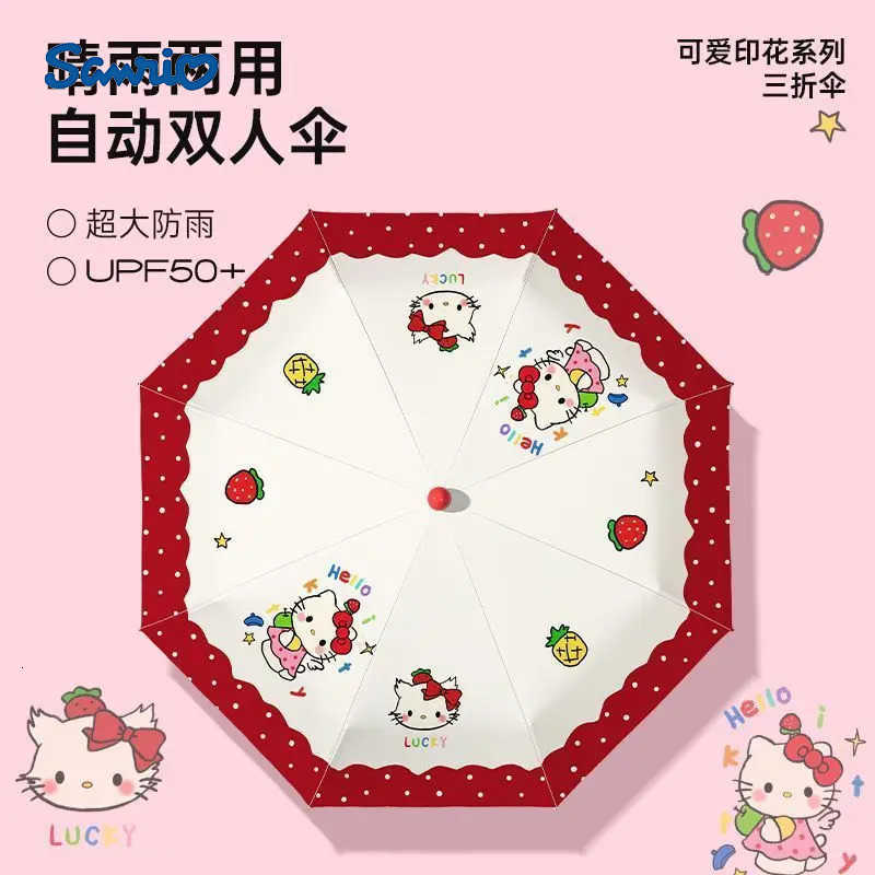 Sanrio Sanrio Kawaii Hello Kitty Umbrella Girl Good Looks Umbrella Sun Umbrella Sun Protection Uv Protection Fold Portable Parasol L251029