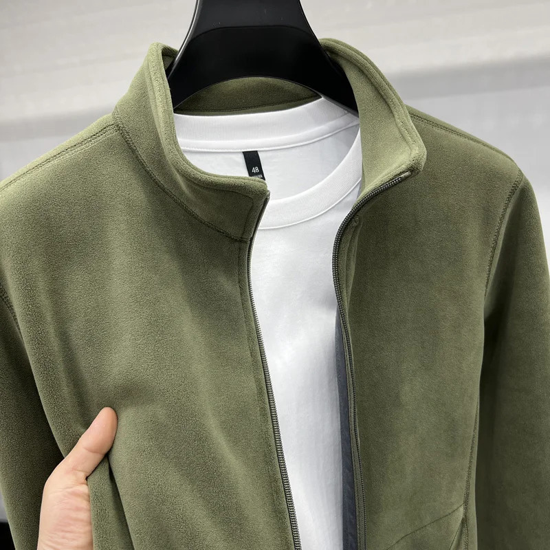 Mens DoubleSided Fce Hoodie Jaet Pure Color Warm Stand Collar Coat Winter Thiened Polyester Long Sve Casual Sle 251029