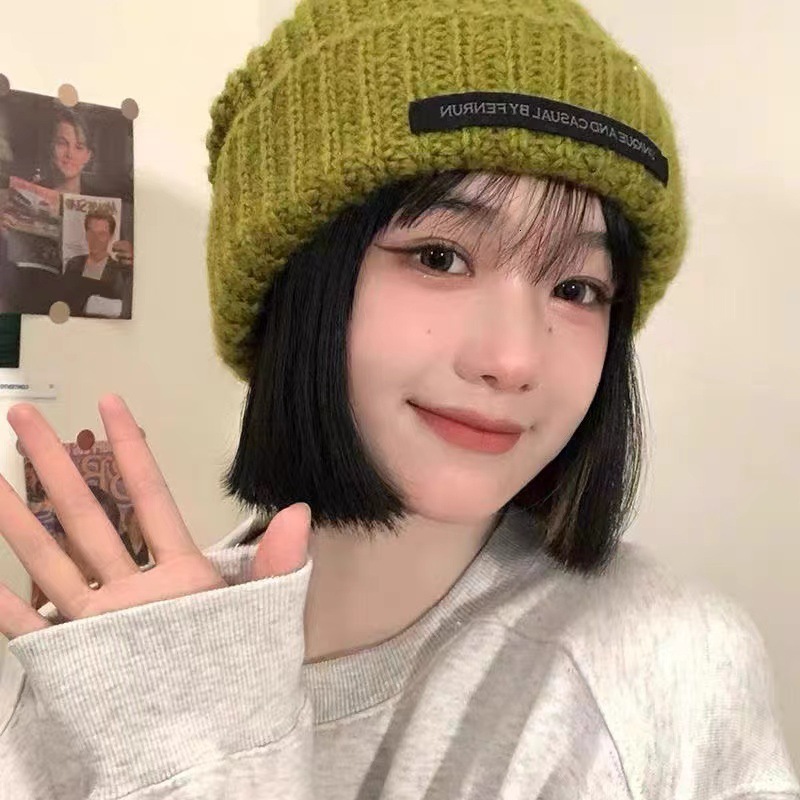 for Women Korean Style Autumn Winter Knitted Student Woolen Face Slimming Warm Pile Internet Celebrity Ear Protection Hat