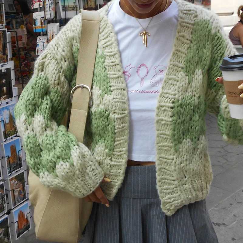 Stripe Pattern Cropped Cardigans Vintage Lantern Sleeves Knitted Sweater Aesthetic Y2k Knitwear Coat Women Autumn Outwear StreetT251028