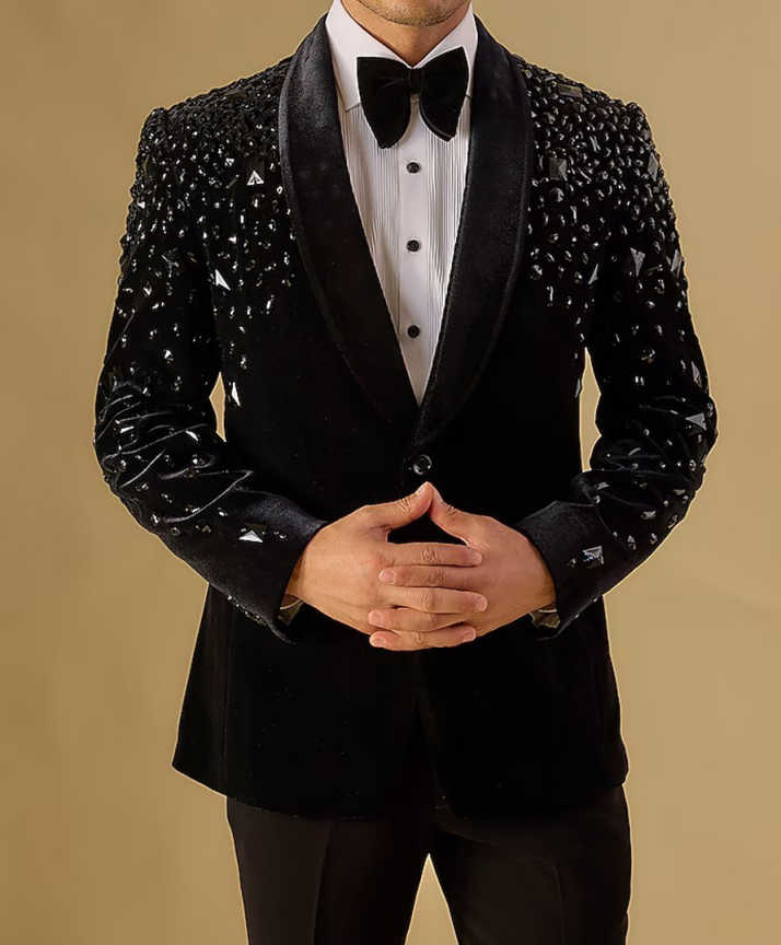 Formal 2 Pieces Crystals Men Suits Shawl Lapel Single Breasted Jacket Blazers Classic Fit Business Occasion Party Custom Made
