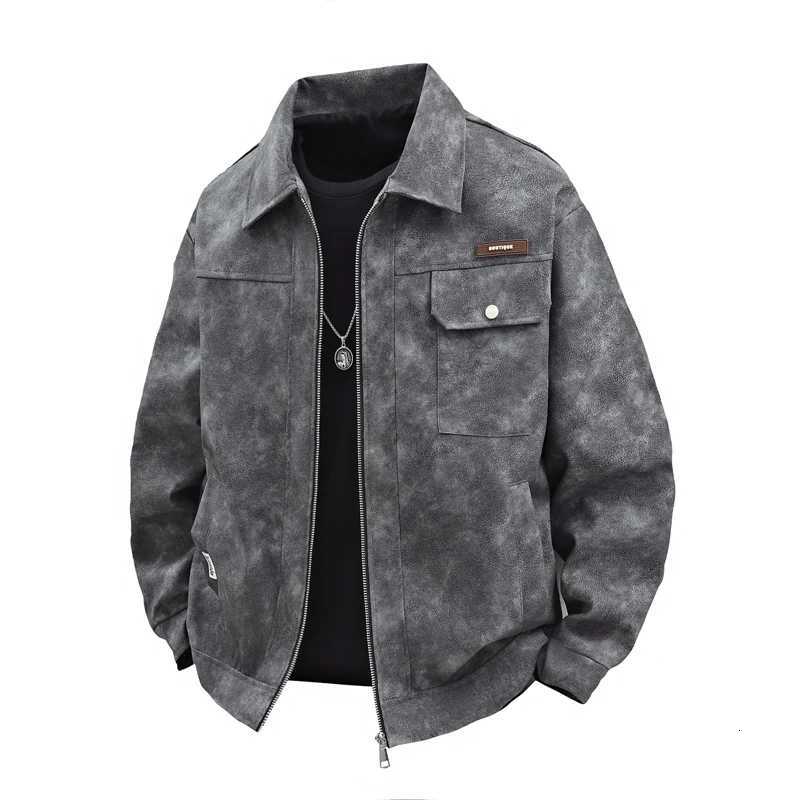 Mens Handsome Leather Jacket Loose Solid Color Korean Version New Design Mens Highquality Leather Jacket Trendy Trench CoatT251029