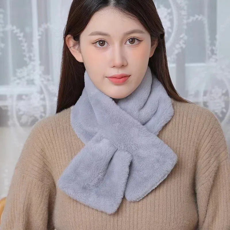 Korean Winter Faux Rabbit Fur Scarf Women Girls Scarf Soft Plush Scarves Solid Color Neck Collar Warmer Stuff Christma Gift 251029