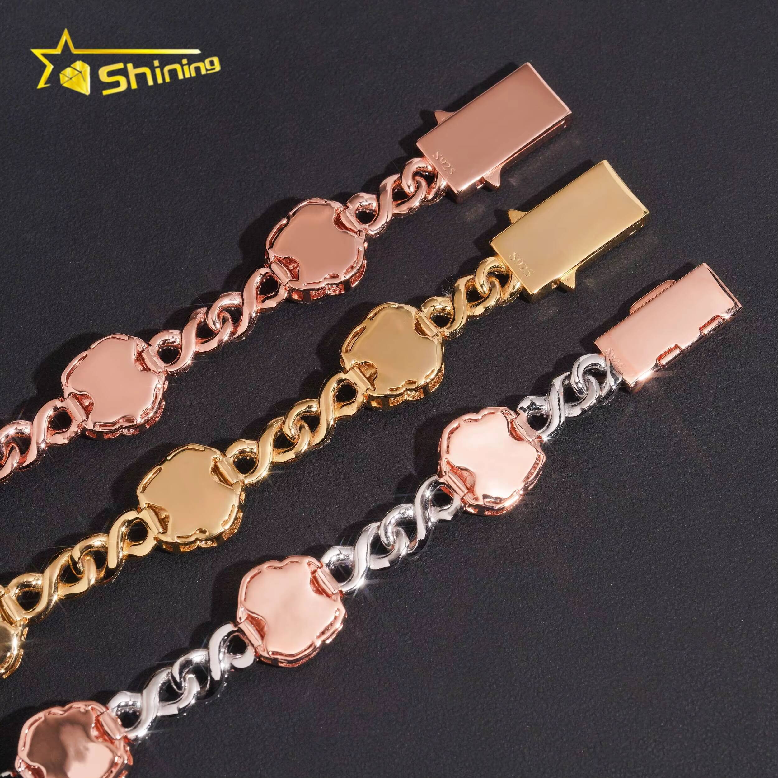 Luxury Iced Out Rose Style Moissanite Cuban Bracelet Hip Hop Custom 925 Sterling Silver Bracelet for Men Women