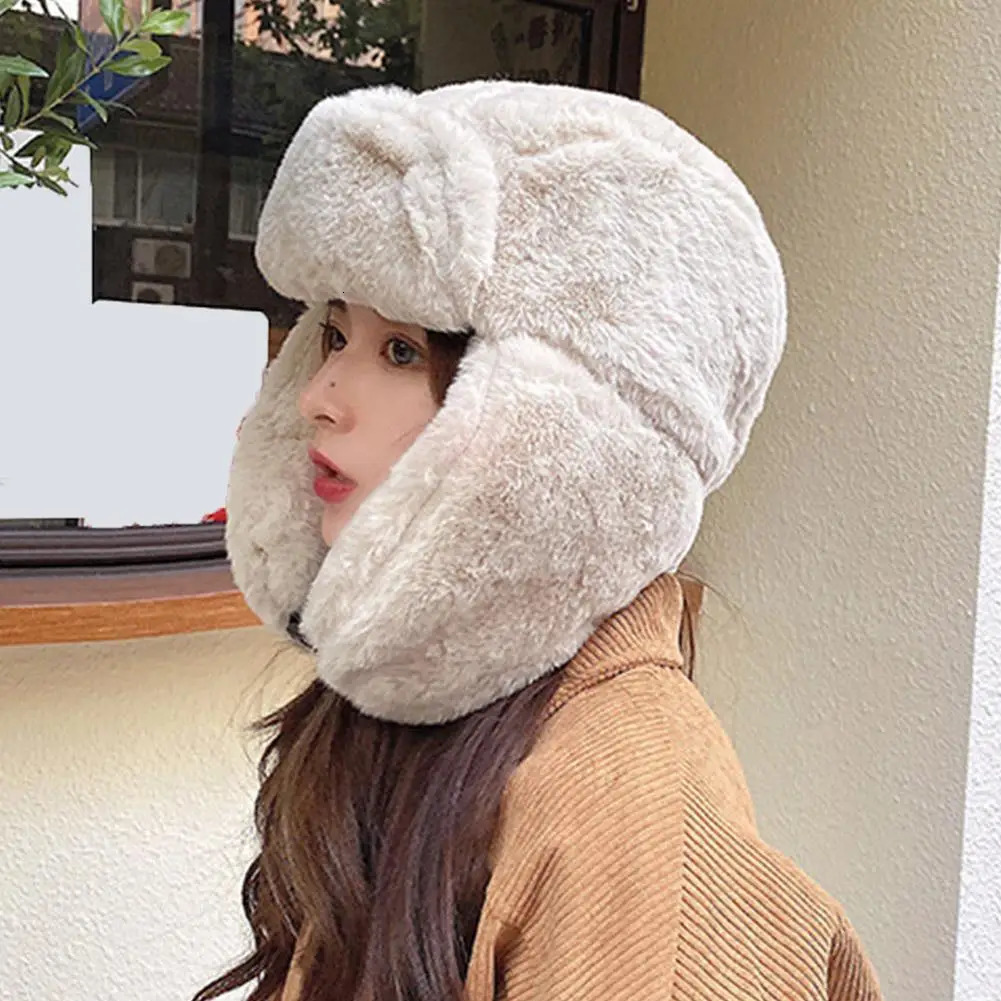 Women Russian Ushanka Cap Fashion Trapper Pilot Earflap Cap Outdoor Winter Thickened Windproof Ski Hat Buckle Bomber Hat 251029