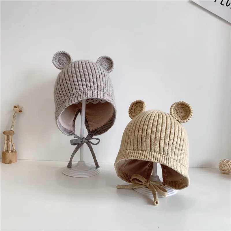2024 Cute Baby Knitted Hat With Ear Baby Beanie Cap for Boys Girls Autumn Winter Warm Adjustable Kids Beanie Newborn Baby Cap251028