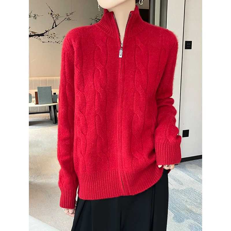 New Womens 100 Merino Wool Hoodie Knitted Thick Edition Autumn Winter Comfortable Skin friendly Zipper High Neck Solid ColorT251028