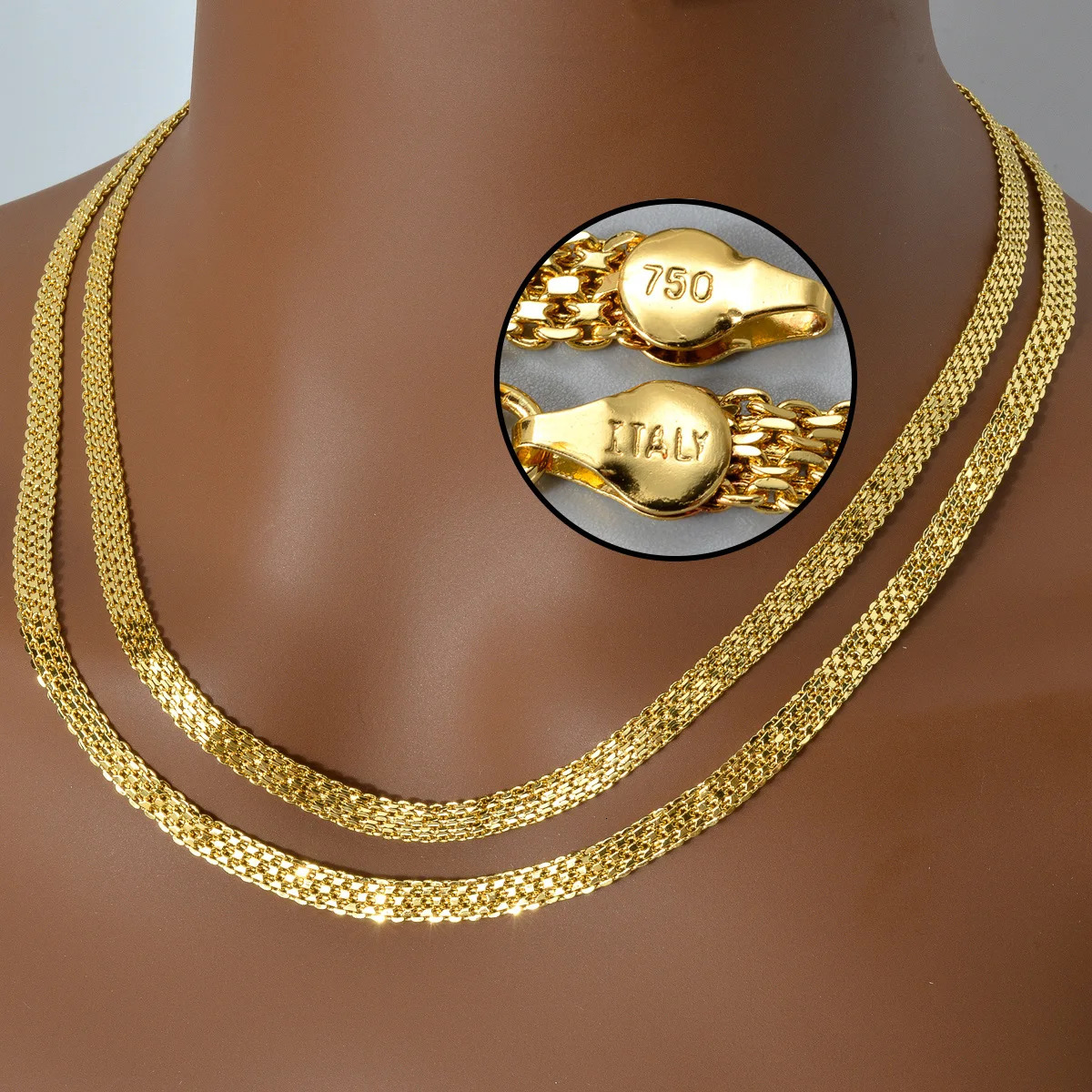 Fashion Copper Italy 750 18k gold plated Woven Milan Chain Necklace For Women 251028