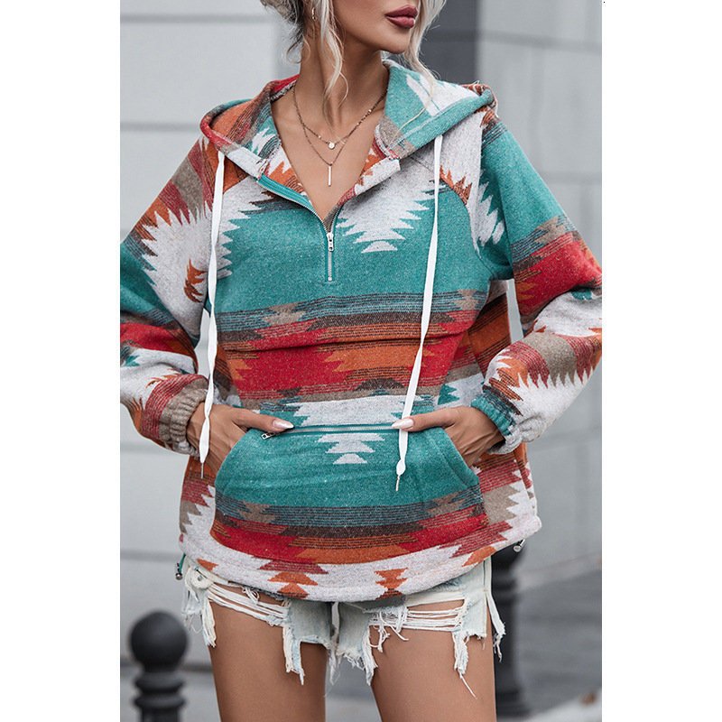 Designer's hot selling autumn and winter new pullover sweatshirt hooded sweatshirt women's European and American Western fashion printed lon