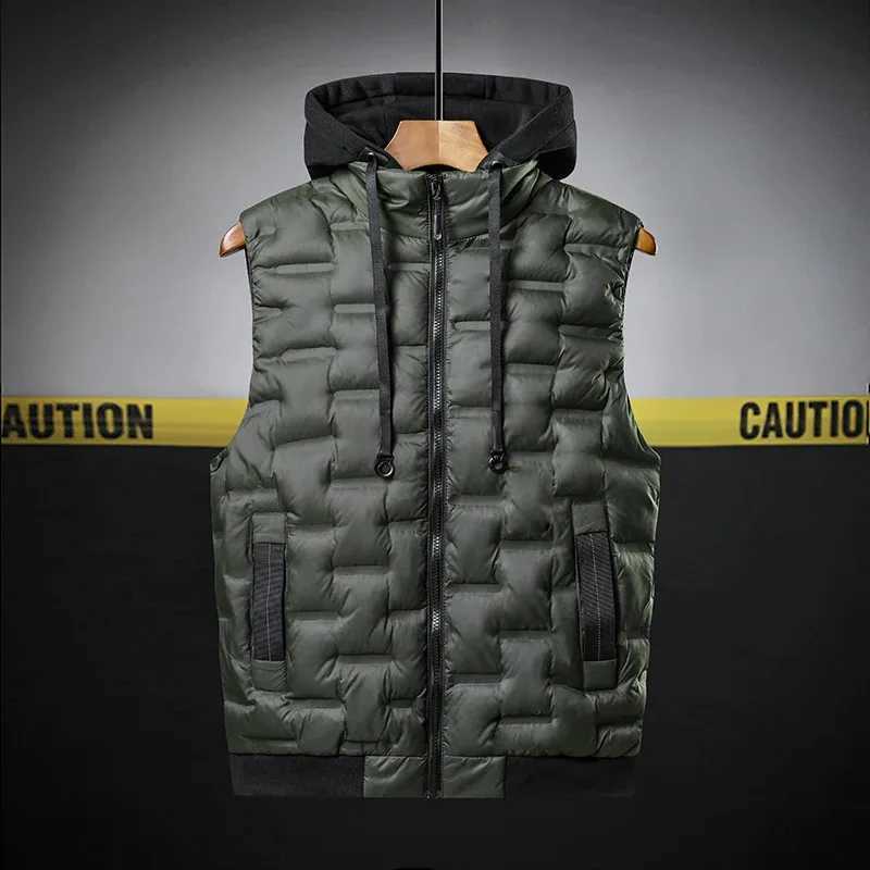Autumn and winter trendy mens vest large sized loose hooded jacket for men warm sleeveless waistcoat W251029