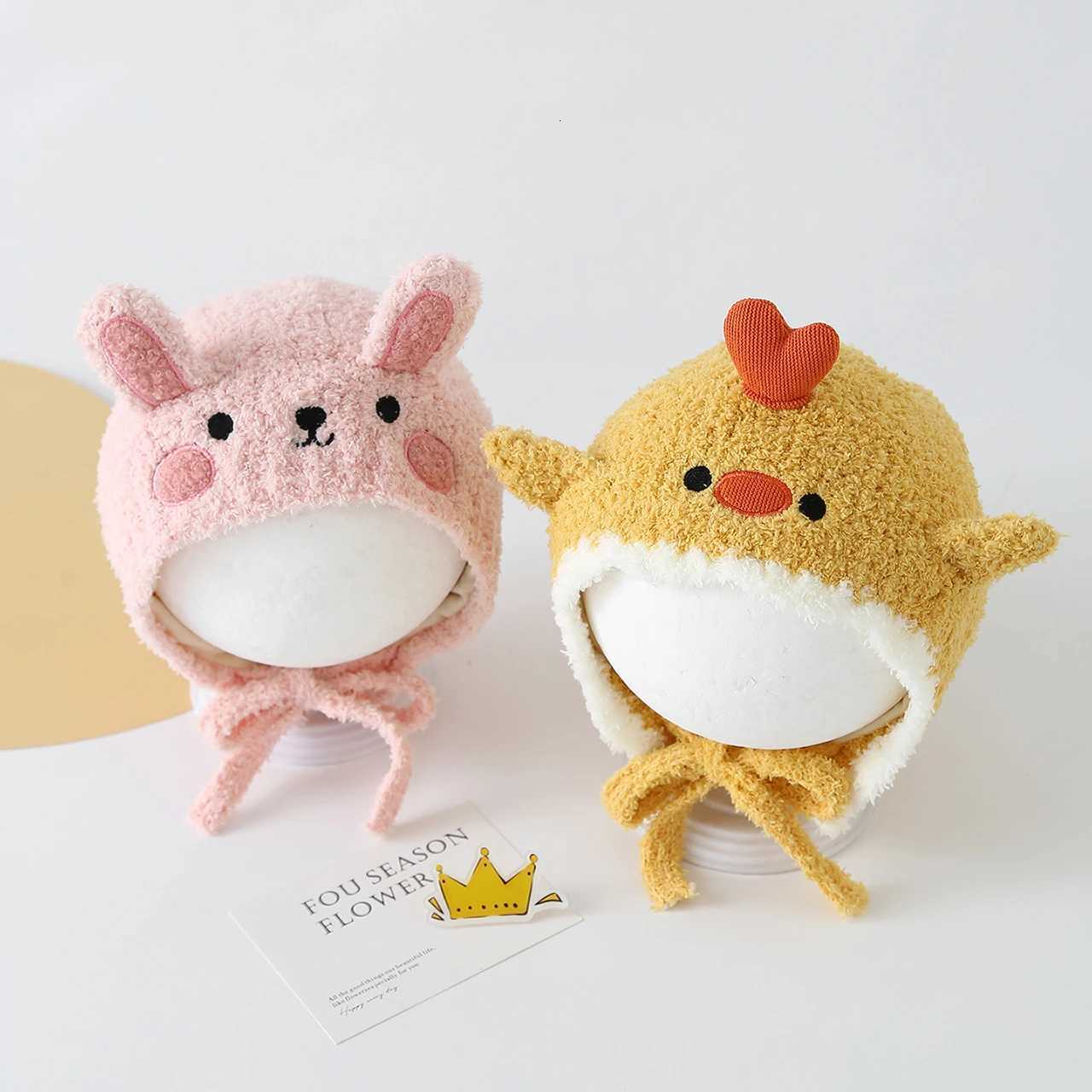 Winter Warm Ear Protection Cap Cute Animal Thicken Kids Lacing Hat Outdoor Coldproof Toddler Knitted Baby Earmuffs Beanie251028