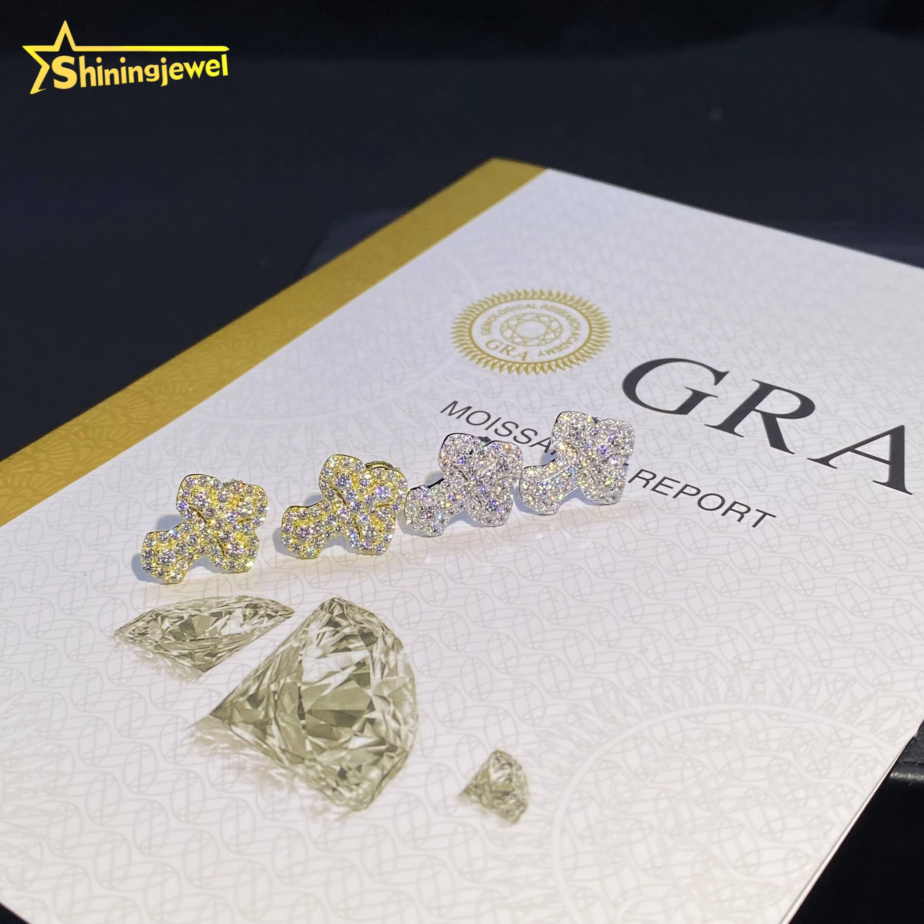 Ready to Ship Trendy Screw Back Ear Studs D VVS Moissanite Iced Out Diamond Hip Hop Jewelry 925 Silver Cross Stud Earrings Mens