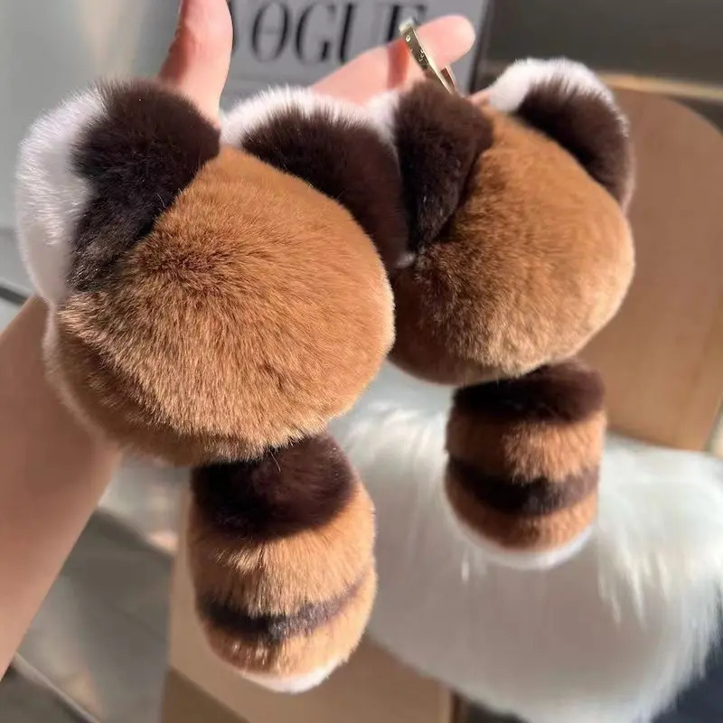 Real otter rabbit fur swing tail little raccoon fur bag pendant car interior pendant car key chain mobile phone pendant 251029