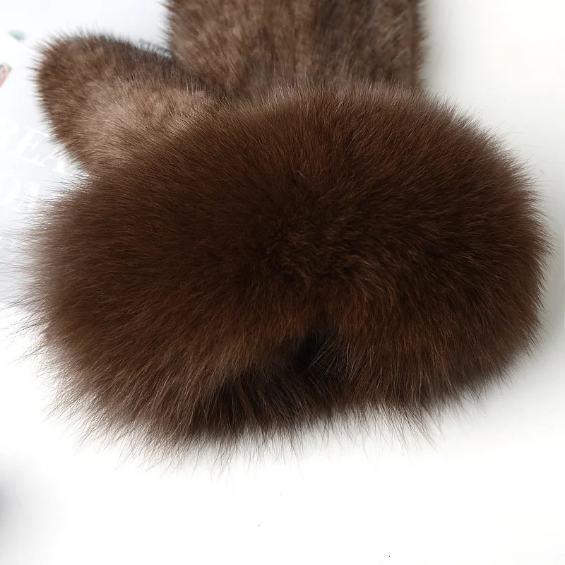 Women Natural Mink Fur Mittens Fox Fur Trimming Real Mink Fur Gloves Ladies Fur Elastic Hand Made Drop 251029