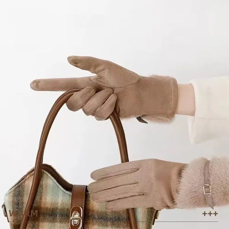 Winter Women Keep Warm Plus Velvet Touch Screen Thicken Plush Wrist Suede Gloves Fashion Personality Elegant Drive Cycling 251029
