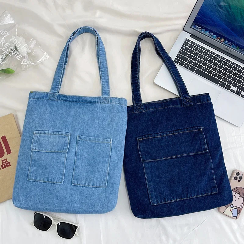 Large Capacity Women Shoulder Bags Wild Casual Handbag Street Canvas Denim Shoulder Bag Solid Color Zipper Shopping Bag 251029