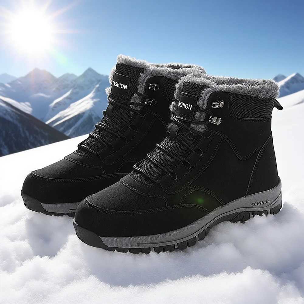 Snow Boots for Men Casual Winter Shoes Platform Nonslip Warm Fur Ankle Boots Plush Combat Outdoor Hiking Motorcycle Boots Z251029