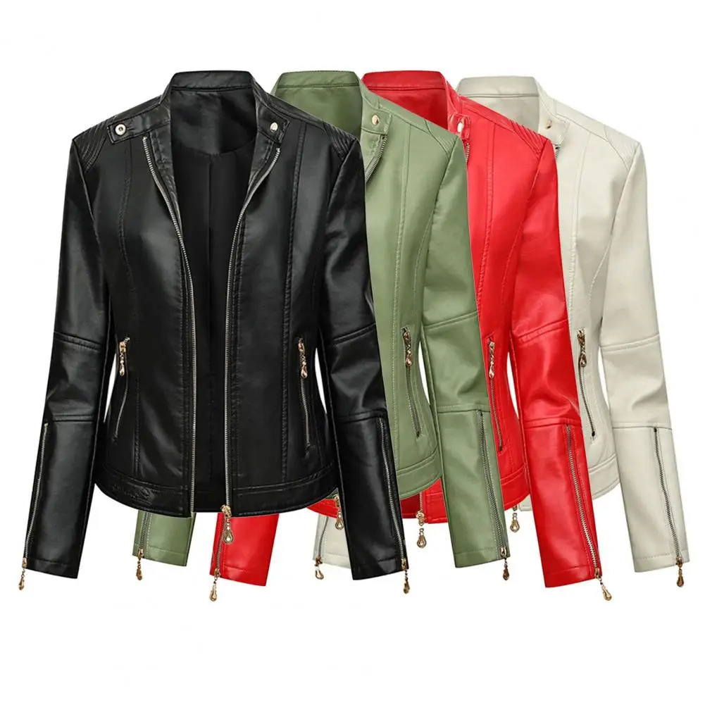 Elegant Faux Leather Jackets Women Lapel Zipper Long Sleeve Female Coats Autumn Winter Lady Street Spring Coat Moto Jacket 251029