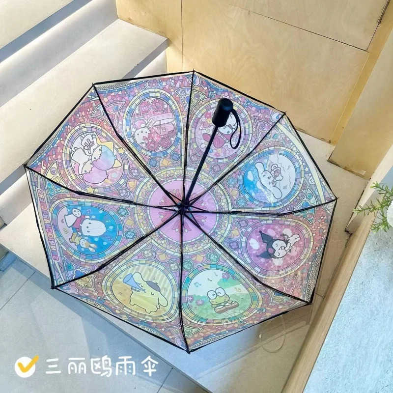 Sanrio Sanrio Hello Kitty umbrella Anime Kuromi Automatic Folding Sunumbrella Cute Rain Sunny Use Black Coating UV Protection Parasol L251029