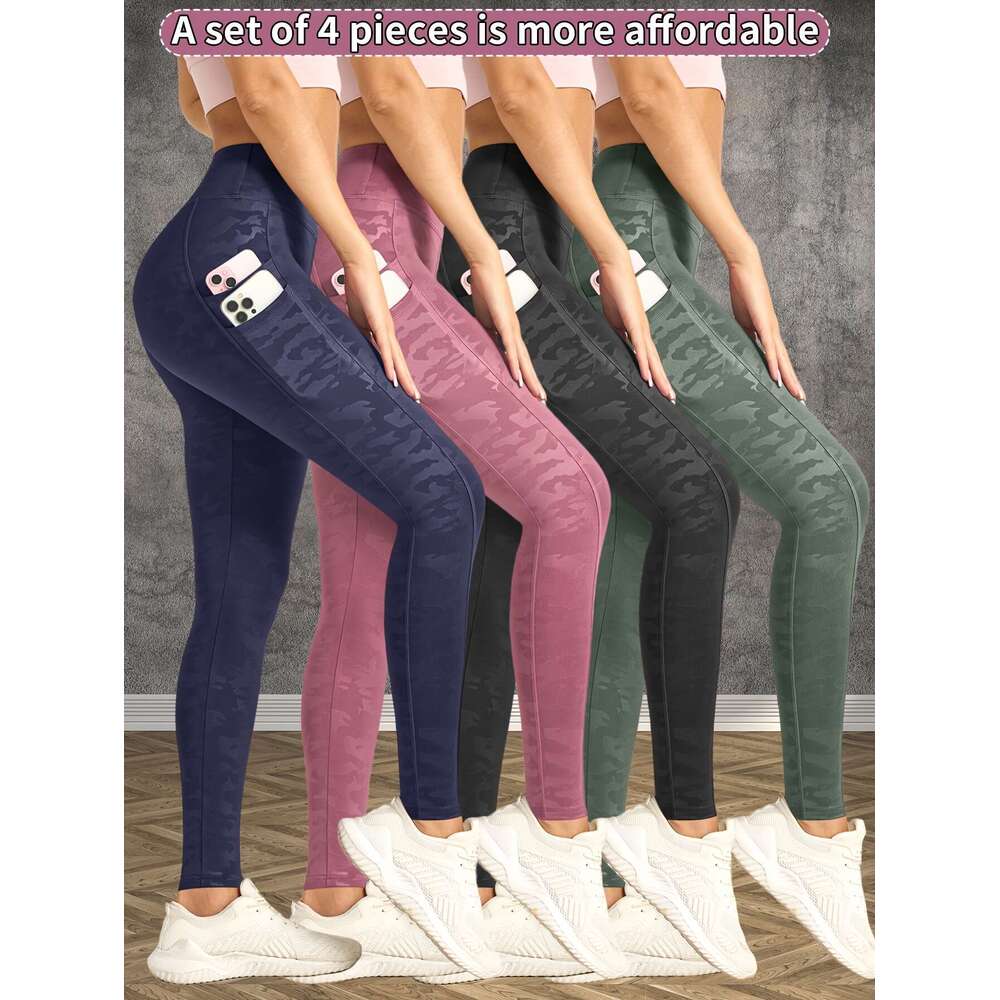 4pcs Women's Yoga 5D Anti-Print High-End Craft Outdoor Fiess Leggings, Butt Lifting Tummy Control Long Pants, Sweat-Absorbent Breathable Comfort 