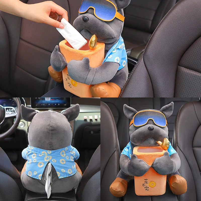 2 In 1 Car Tissue Box Doll Cartoon Garbage Can Dog Monkey Rabbit Short Plush Car Tissue Holder Car Tissue Box Car Accessories 251029