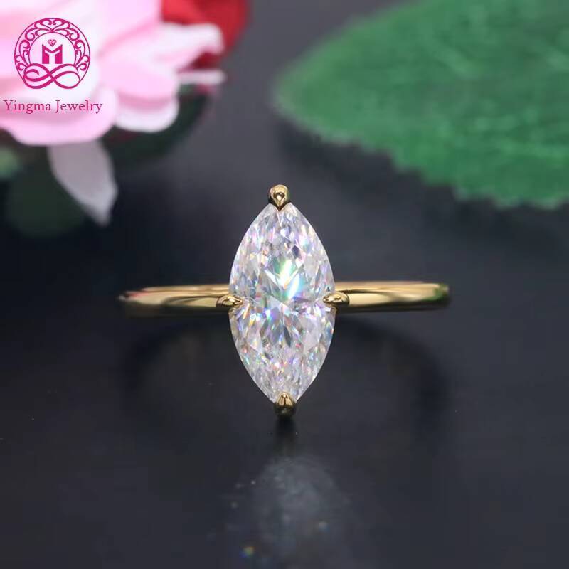 Fine Mossanite Jewelry Silver 9k14k18k Solid Yellow Gold Engagement Wedding Rings Marquise Cut Moissanite Diamond Ring
